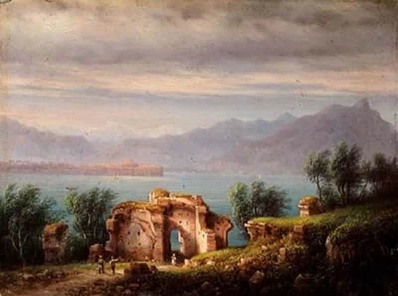  110-Giovanni Renica-Rovine presso un lago montano 